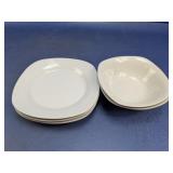(5) White Square Plates & Bowls