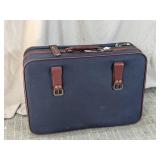 Vintage Navy Blue & Brown Trim Suitcase