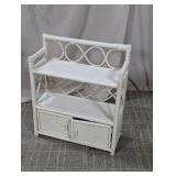 (1) White Wicker Shelf Unit with Doors