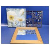(3) Wall Decor Pieces  Floral, Quote & Mirror