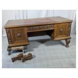 (1) Ornate Wood Executive Desk  Carved Detail