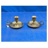 (2) Brass Chamberstick Candle Holders