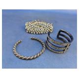 (3) Silver Tone Fashion Cuff Bracelets