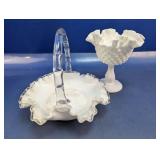 (2) White Milk Glass Ruffled Dishes