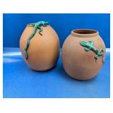 (2) Decorative Vases with Lizard Accents