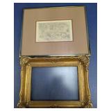 (2) Framed Etching & Ornate Gold-Tone Frame