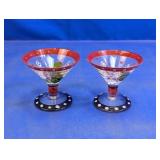 (2) Hand-Painted Martini/Cocktail Glasses