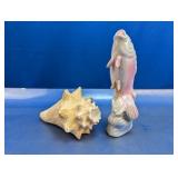 (2) Decorative Shell & Ceramic Fish Figurines
