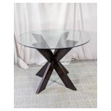 (1) Round Glass Dining Table  Wood Base