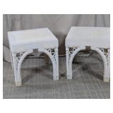 (2) White Wicker Side Tables  Square