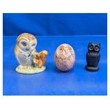 (3) Assorted Owl Figurines