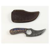 (1) Damascus Curved Blade Knife w/ Sheath