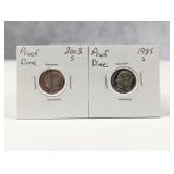(2) Roosevelt Proof Dimes (2003-S & 1985-S)