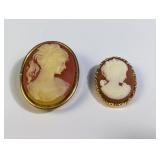 (2) Gold Tone Cameo Brooch Lockets