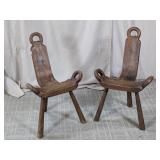 (2) Rustic Hand-Carved Wood Chairs
