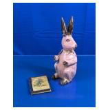 (2) Pink Rabbit Figurine & Small Book