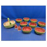 (11) Ceramic Watermelon Serveware Pieces