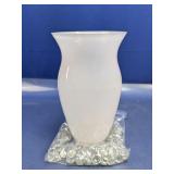 (1) White Glass Vase with Filler Marbles
