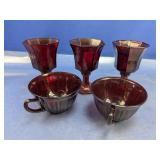 (5) Vintage Ruby Red Glassware Pieces