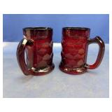 (2) Vintage Ruby Red Glass Beer Steins