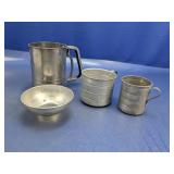 (4) Aluminum Kitchen Tools ï¿½ Sifter & Cups