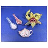(4) Decorative Ceramic Spoons, Dish & Jester