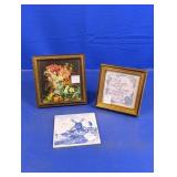 (3) Small Framed Art & Ceramic Tile