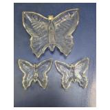 (3) Clear Glass Butterfly Dishes