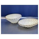 (2) Milk Glass Gold-Rimmed Fluted Bowls