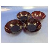 (4) Ruby Red Glass Scalloped Berry Bowls