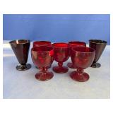(7) Vintage Ruby Red Glass Goblet