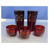 (5) Vintage Ruby Red Glass Pieces