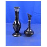 (2) Black Glazed Ceramic Vases