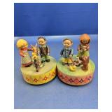 (2) ANRI Wooden Child Figurine Music Boxes