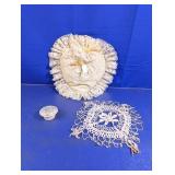(3) Lace Decor Items & Basket