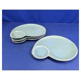 (4) McCoy Blue Speckled Chip & Dip Plates