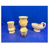 (4) McCoy Yellow Ceramic Vases & Planters