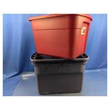 (2) Plastic Storage Totes - Red & Purple