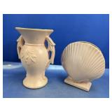 (2) Vintage Pink Vases: Urn & Seashell