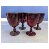 (4) Ruby Red Glass Water Goblets