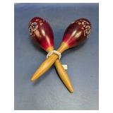 (2) Hand-Painted Wooden Maracas