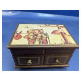 (1) Wooden Music Box with Illustrated Lid
