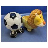 (2) Soccer Ball Coin Bank & Lion Container
