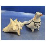 (2) Decorative Bird Figurine & Sea Shell