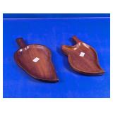 (2) Wooden Leaf-Shaped Trays