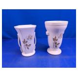 (2) McCoy White Vases with Rose Design