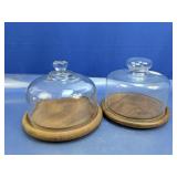 (2) Glass Domes with Wooden Bases