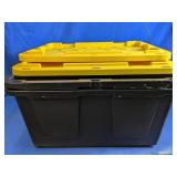 Black Plastic Storage Tote w/ Yellow Lids
