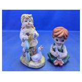 (2) Ceramic Child & Goose Figurines