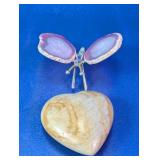 (2)Agate Slice Butterfly & Marble Heart Figurine